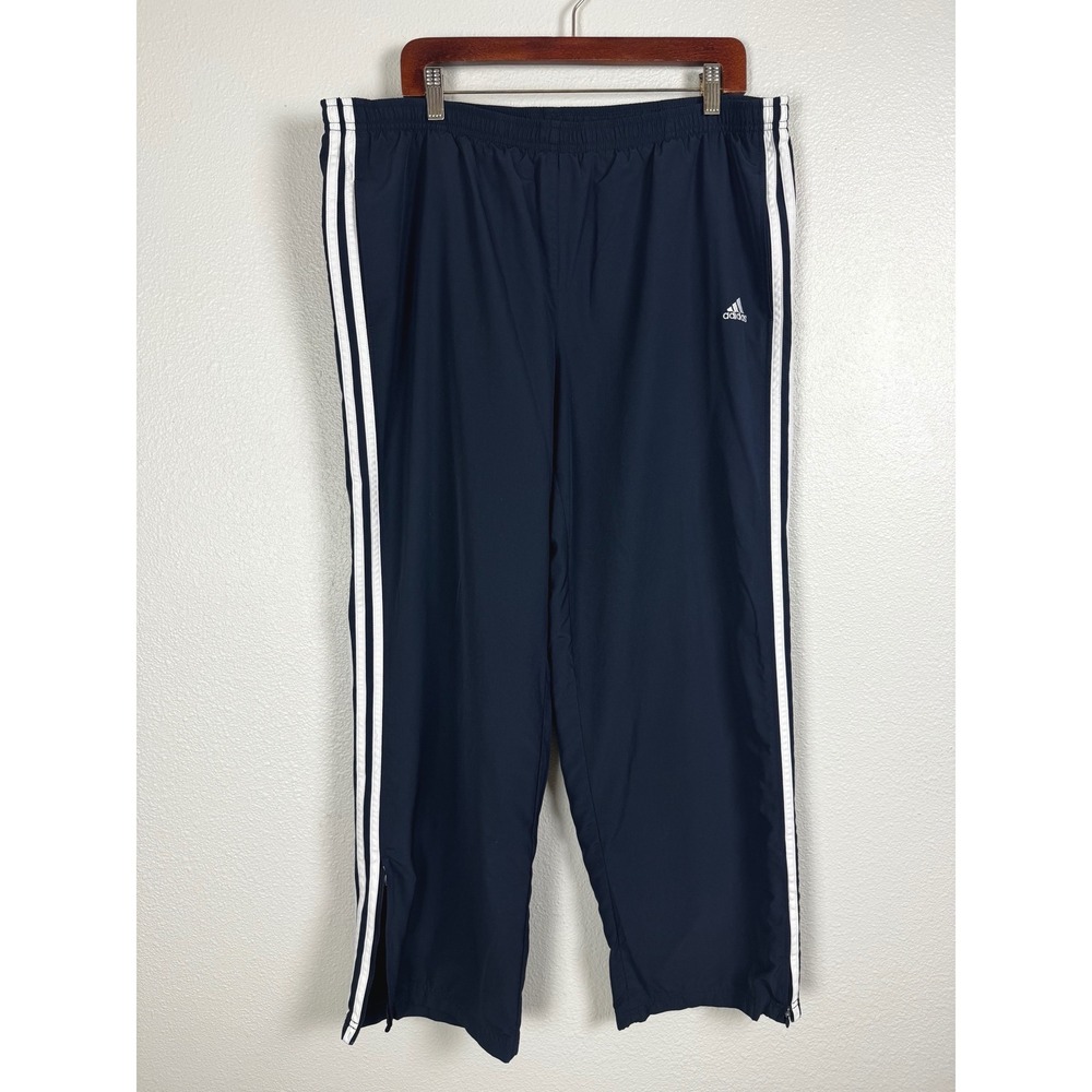 Adidas XL Navy 3 Stripe Track Pants Y2K Windbreaker Ankle Zip Streetwear